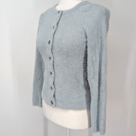 Madewell Light Feather Blue Soft Fuzzy Furry Hewitt Cardigan Sweater X-Small XS - Picture 8 of 11